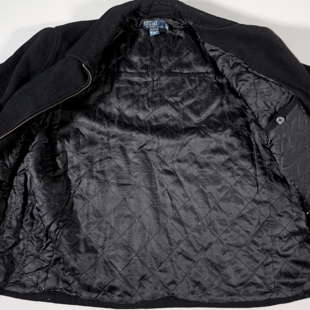 Polo Ralph Lauren Harrington Jacket Mens Medium Black Wool Blend Quilted Zip Up - Picture 3 of 7